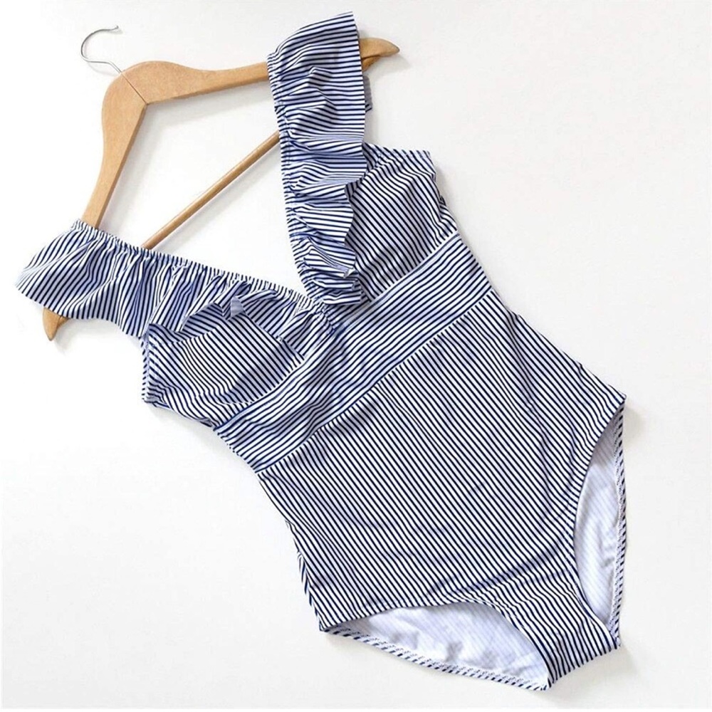 Blue and White Stripe V-neck Swimsuit, size medium